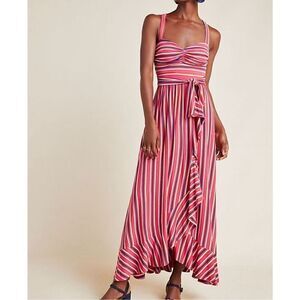 Anthropologie | Anthro Maeve Gabriela Ruffled Max Dress Sleeveless Striped Sz XS